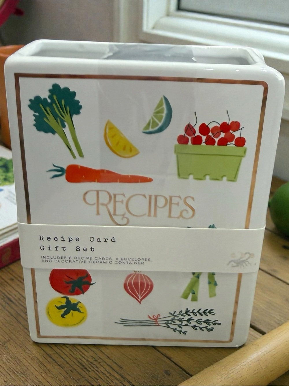 Ceramic Recipe Card Set with Illustrated Produce - White